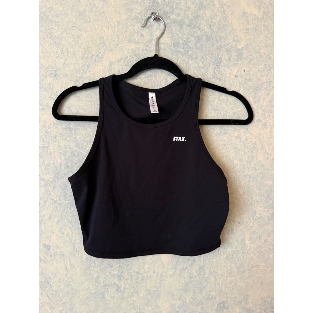 STAX Women's Black High Neck Racerback Crop Tank Top Size S